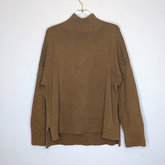 Everlane Sweaters - Everlane Brown Mock Neck Sweater Cotton Long Sleeve Size M